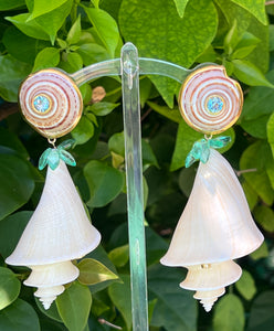 Japanese Wonder Shell Earrings with Sapphire and Fluorite Birolettes