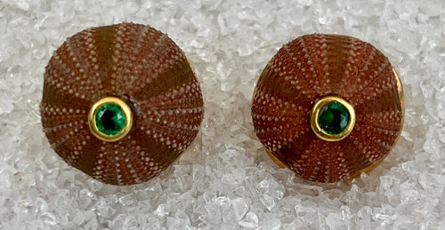 Pair of  Sea Urchin Earrings with Emeralds