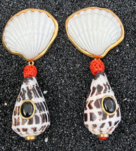 Pair of Scallop & Conus Shell Earrings with Red Coral