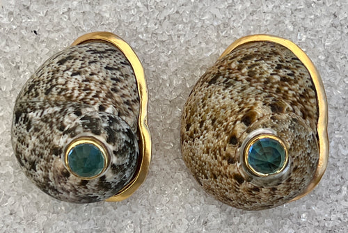 Pair of Large Nerite Earrings with Swiss Blue Topaz