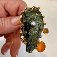 Raw Green Garnet Ring with Gemstones