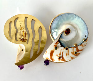Bold Nautilus, Gemstone Vermeil Earrings