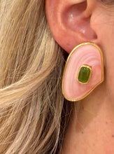 Pink Tellin and Peridot, Vermeil Earrings