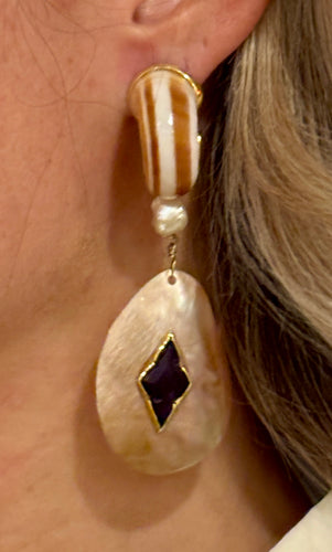 Shaved Clam, Rams’ Heads and Flourite Vermeil Earrings