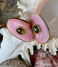 Pink Tellin and Peridot, Vermeil Earrings