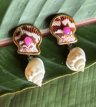 Leopard Scallop & Pink Opal Earrings