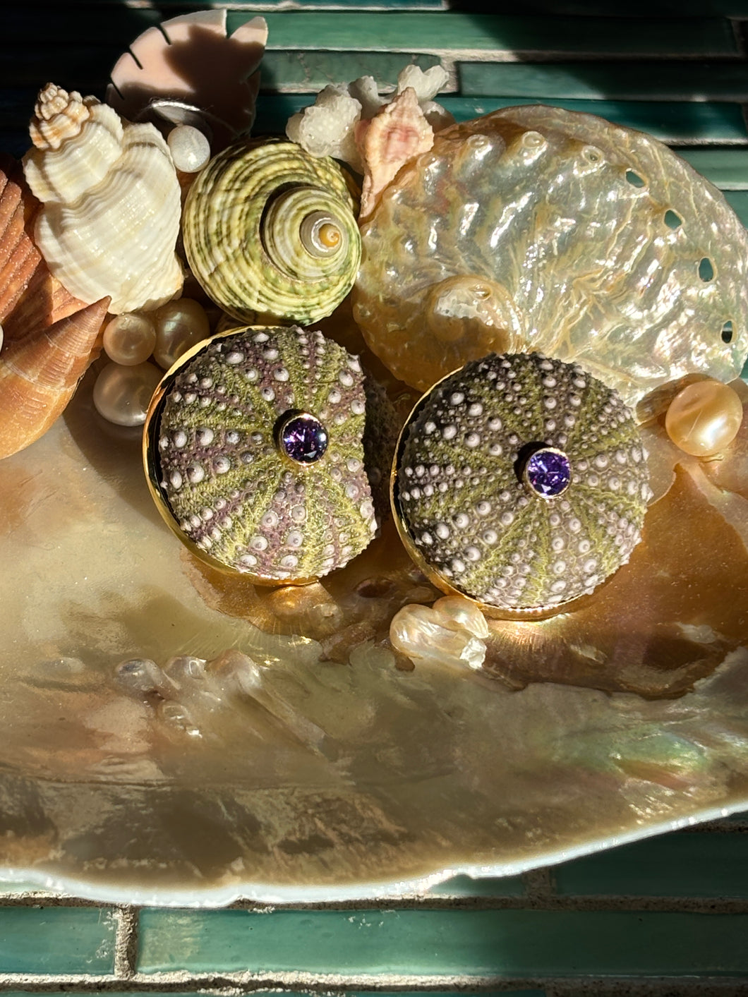 Sea Urchin & Sapphire, Vermeil Earrings