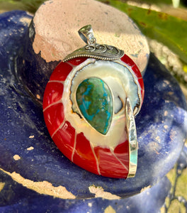 Red Nautilus Pendant with Turquoise