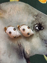 White Canarium Shell Earrings with Sapphire