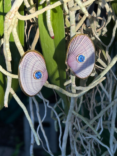 Lavender  Cockle & Blue Sapphire, Vermeil Earrings