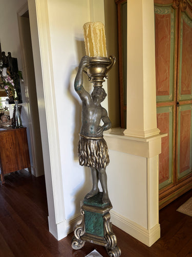 18th c Carved, Painted, Giltwood Nubians on Plinths