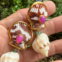 Leopard Scallop & Pink Opal Earrings