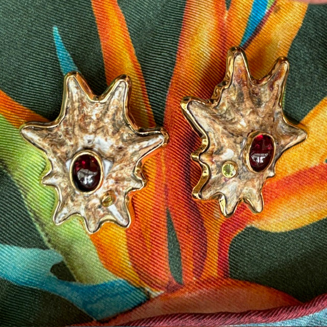 African Limpet Earrings with Pyrope Garnets