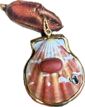 St. James Scallop Pendant with Coral & Sapphire