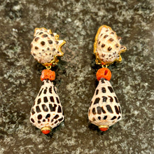 Pair Vermeil Hebrew Cone and Coral Earrings