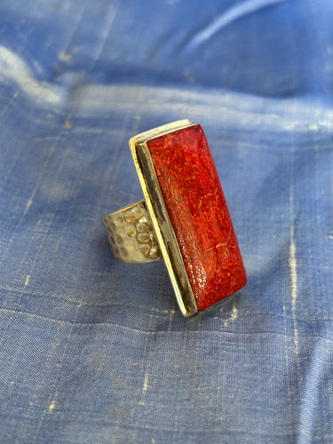 Contemporary Hammered, Coral Ring