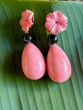 Carved Queen Conch Drop Earrings with Black Onyx