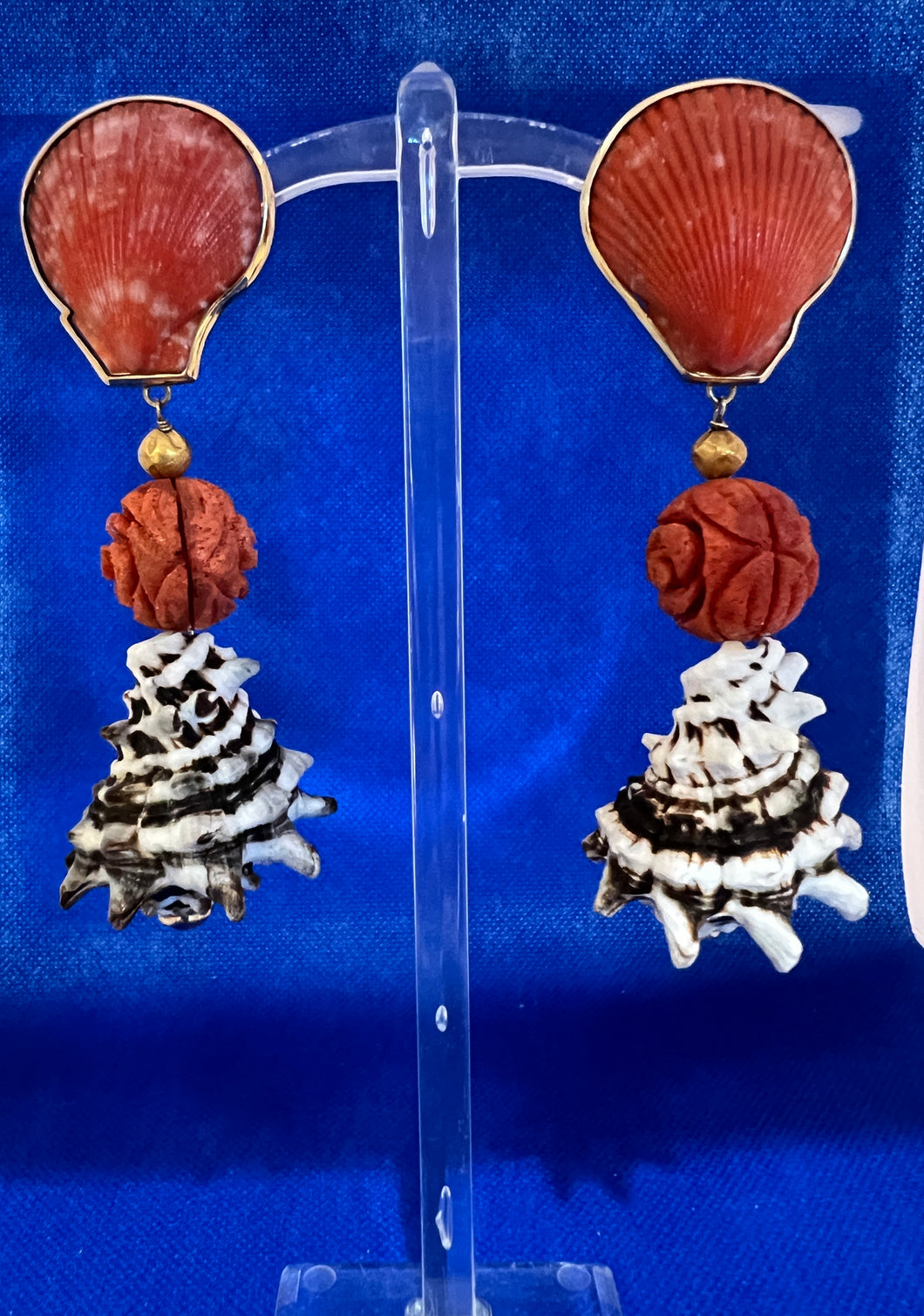 14K Scallop and Coral Murex Earrings