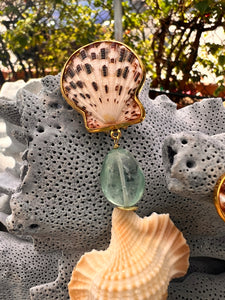 Maple Leaf Shell Earrings with Sugar Aquamaringes