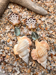 Maple Leaf Shell Earrings with Sugar Aquamaringes