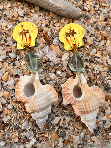 Maple Leaf Shell Earrings with Sugar Aquamaringes