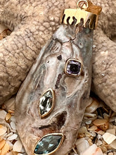14--Karat Fossilized Oyster Shell Pendant with Aquamarine & Amethyst