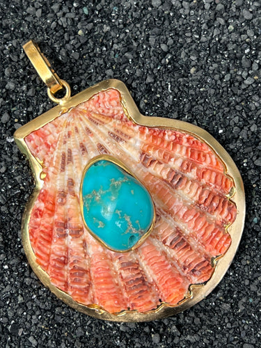 Specimen Scallop Shell and Turquoise Pendant