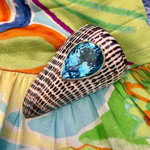 Conus Litteratus  Shell Brooch with Swiss Blue Topaz