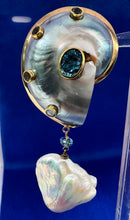 Showstopper Nautilus Heart , Blue Topaz and Baroque Pearl Earrings