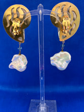 Showstopper Nautilus Heart , Blue Topaz and Baroque Pearl Earrings