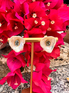14-Karat Gold Pearl Earrings with Sapphires