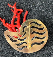 Nautilus and Italian Red Coral Brooch
