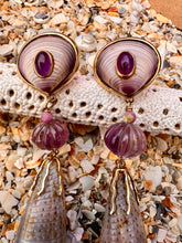 Clam & Cone Shell Drop Earrings with Amethyst