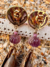 Clam & Cone Shell Drop Earrings with Amethyst