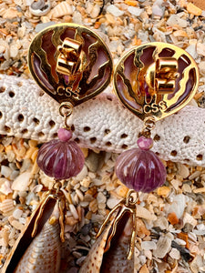 Clam & Cone Shell Drop Earrings with Amethyst