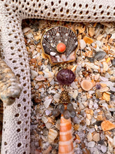Pixiedatus & Terebra Shell Drop Earrings with Amethyst & Coral