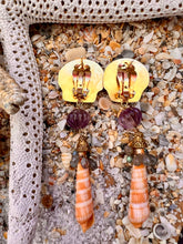 Pixiedatus & Terebra Shell Drop Earrings with Amethyst & Coral