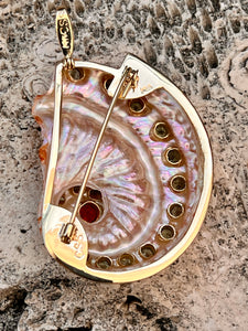 14-karat Gold Abalone Brooch/Pendant with Sapphire