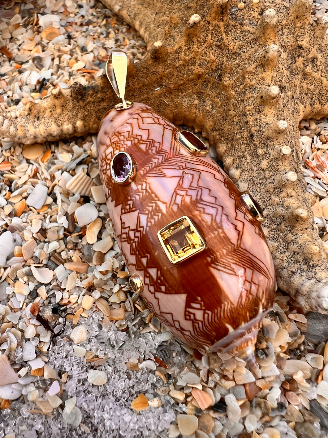 14-karat Gold Volute Shell Pendant with Citrine