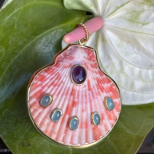 St. James Scallop Pendant with Amethyst & Amazonite