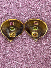 Fabulous Clam Dangle Earrings with Citrines, Peridots and Pink Topaz