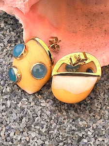 10-karat Gold Sleeper Shell Earrings with Amazonite