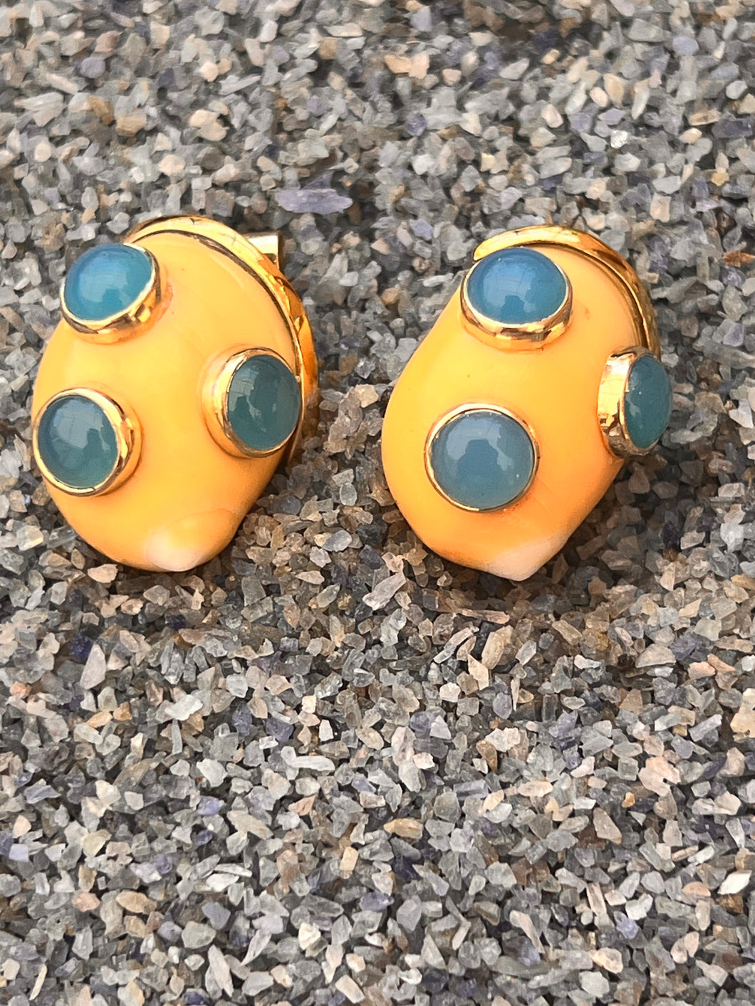 10-karat Gold Sleeper Shell Earrings with Amazonite
