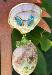 Rare Clams and Miniature Mellon Shells with Peridot and Topaz