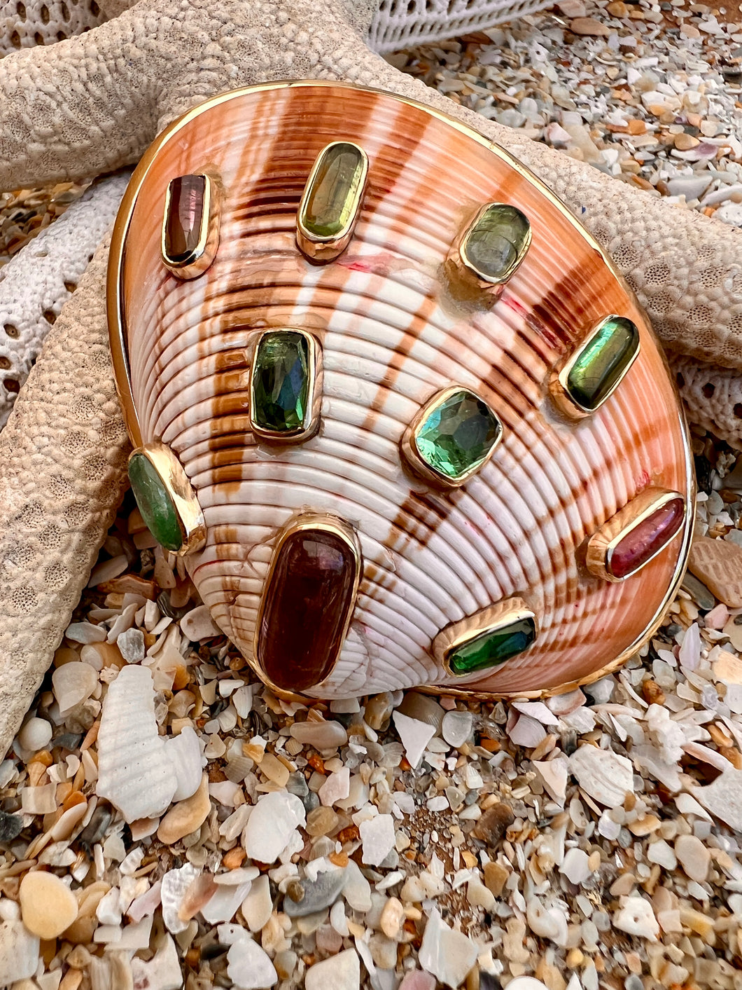 Calista Shell 14-karat Gold Pendant with Tourmaline