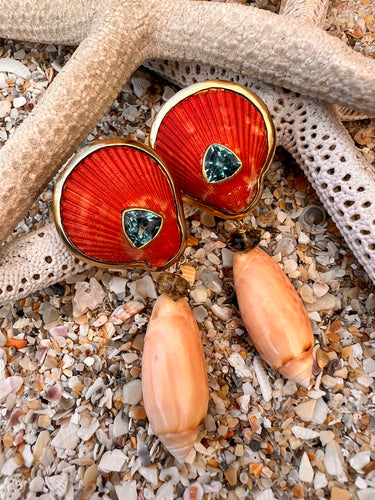 Pink Olive Shell Drop Earrings with Swiss Blue Topaz