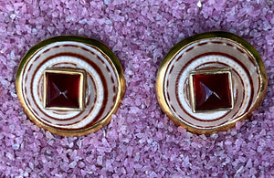 Sundial Shell and Cabochon Garnet Earrings