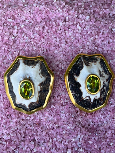 African Limpet and Egyptian Peridot Clip Earrings