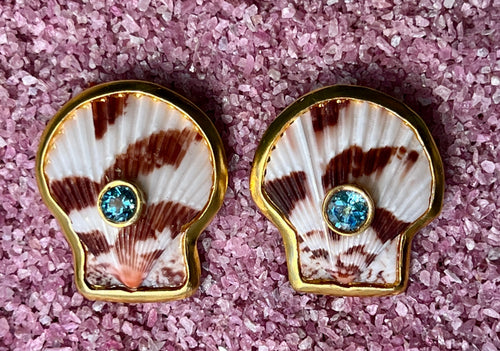Calico Scallop Earrrings with Topaz