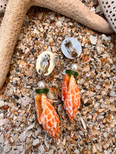 Red Spondilius & Mitre Shell Drop Earrings with Black Opals